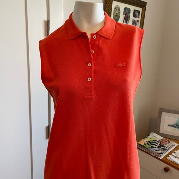 Lacoste Modern Sporty Sleeveless 100% Cotton Polo Dress Orange Sz 40 NWOT - Picture 3 of 12